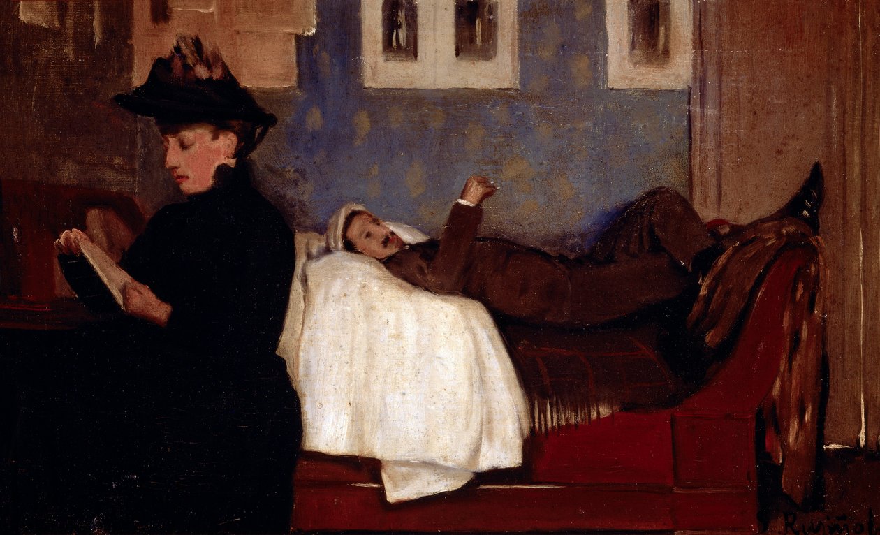 Verkstedet i Paris. Karakterlaget er trolig Miguel Utrillo (1862-1934). Maleri av Santiago Rusinol y (i) Prats (1861-1931) av Santiago Rusinol i Prats