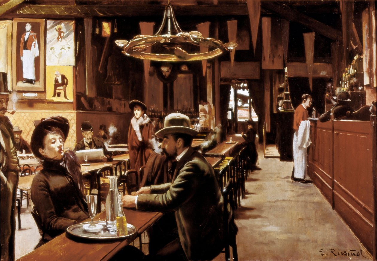 interiøret i kafé i Montmartre, Paris av Santiago Rusinol i Prats