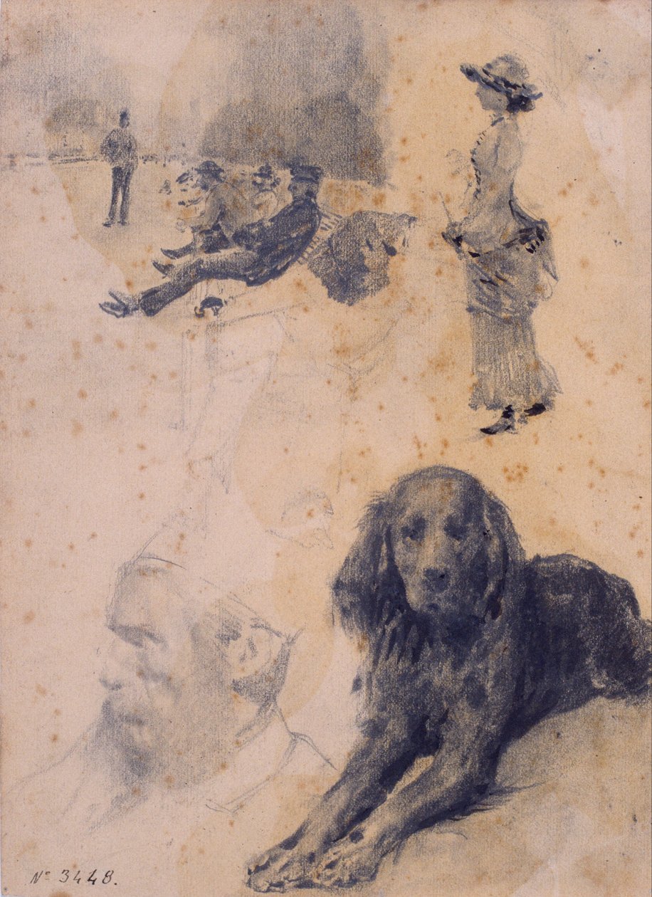 Figurstudier og studier av hund av Santiago Rusiñol