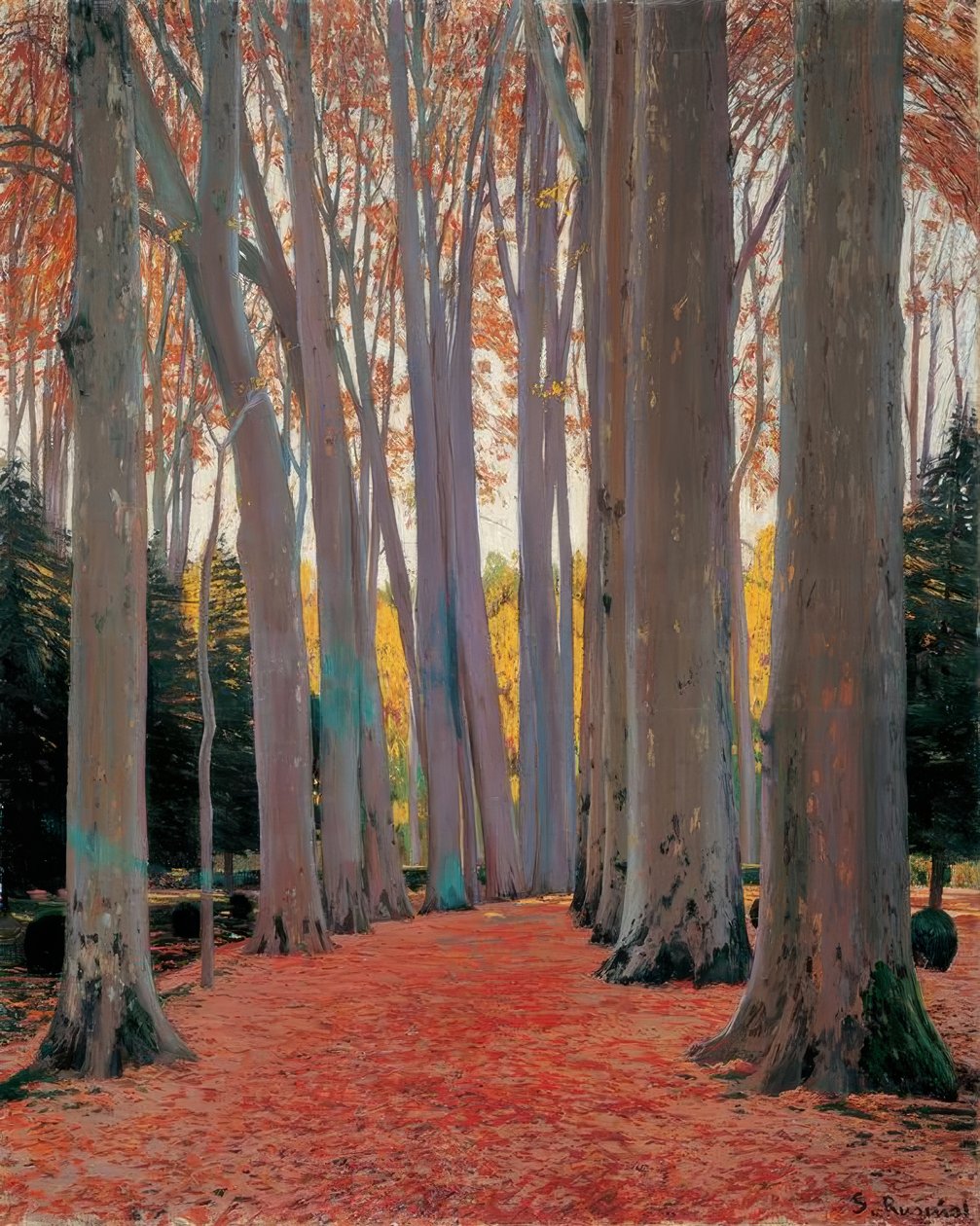 Platanenallee av Santiago Rusiñol