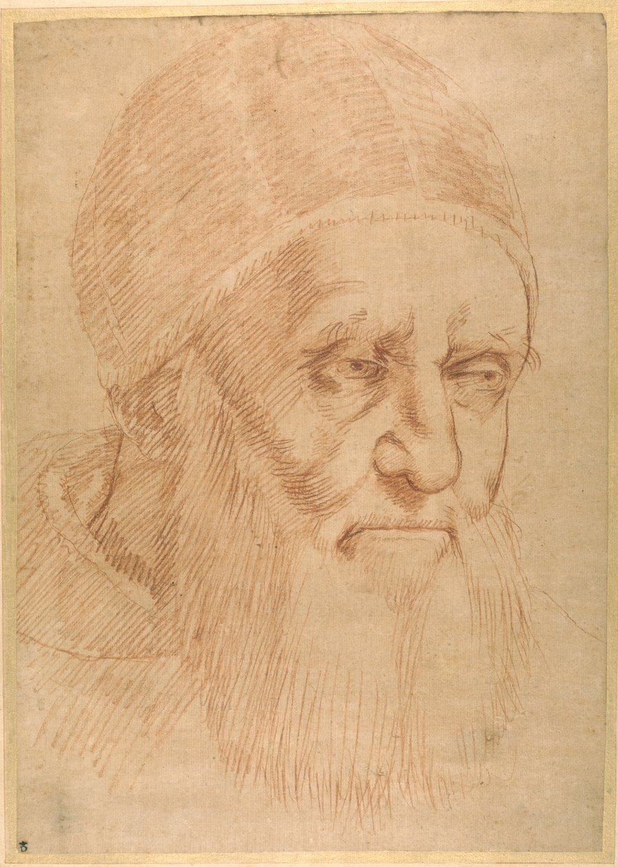Pave Julius II, etter en tegneserie av Raphael (rødt kritt på tynt oljet papir) av Sanzio of Urbino (follower of) Raphael