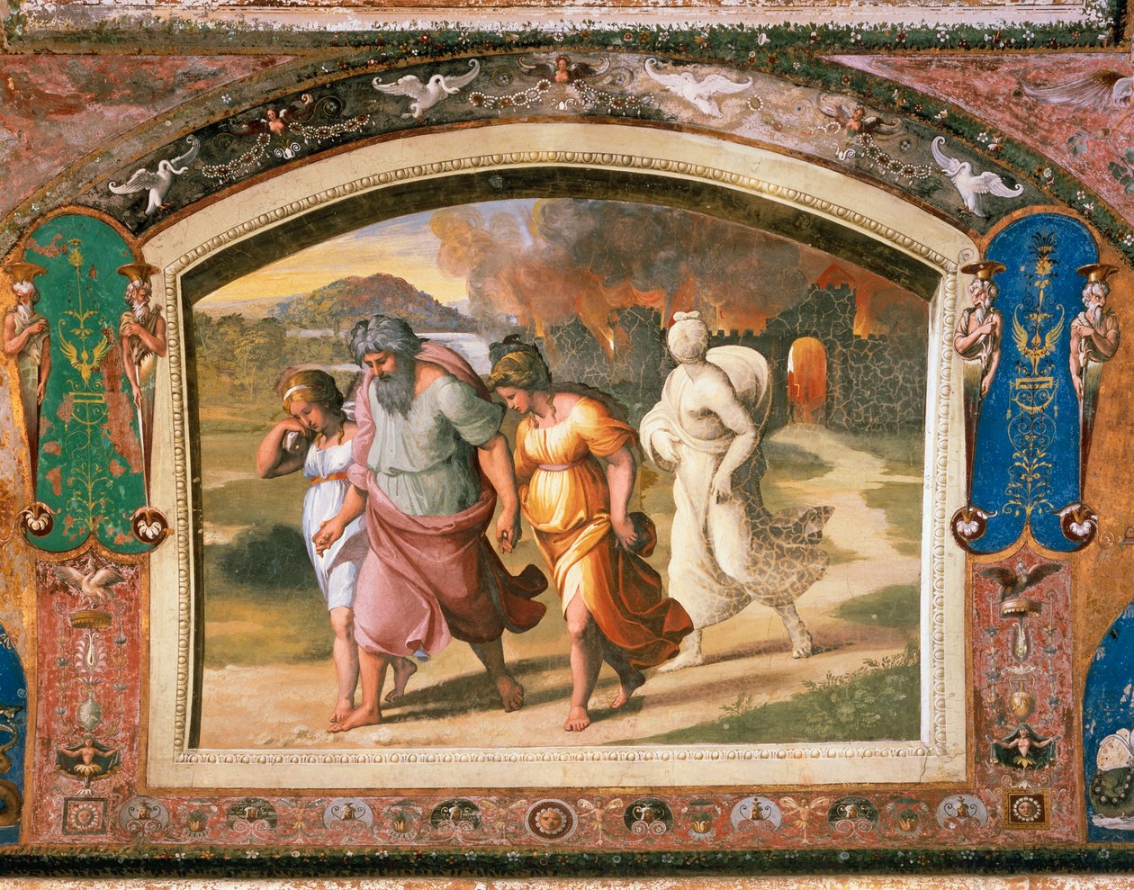 Lots flukt fra Sodoma av Sanzio of Urbino (workshop) Raphael