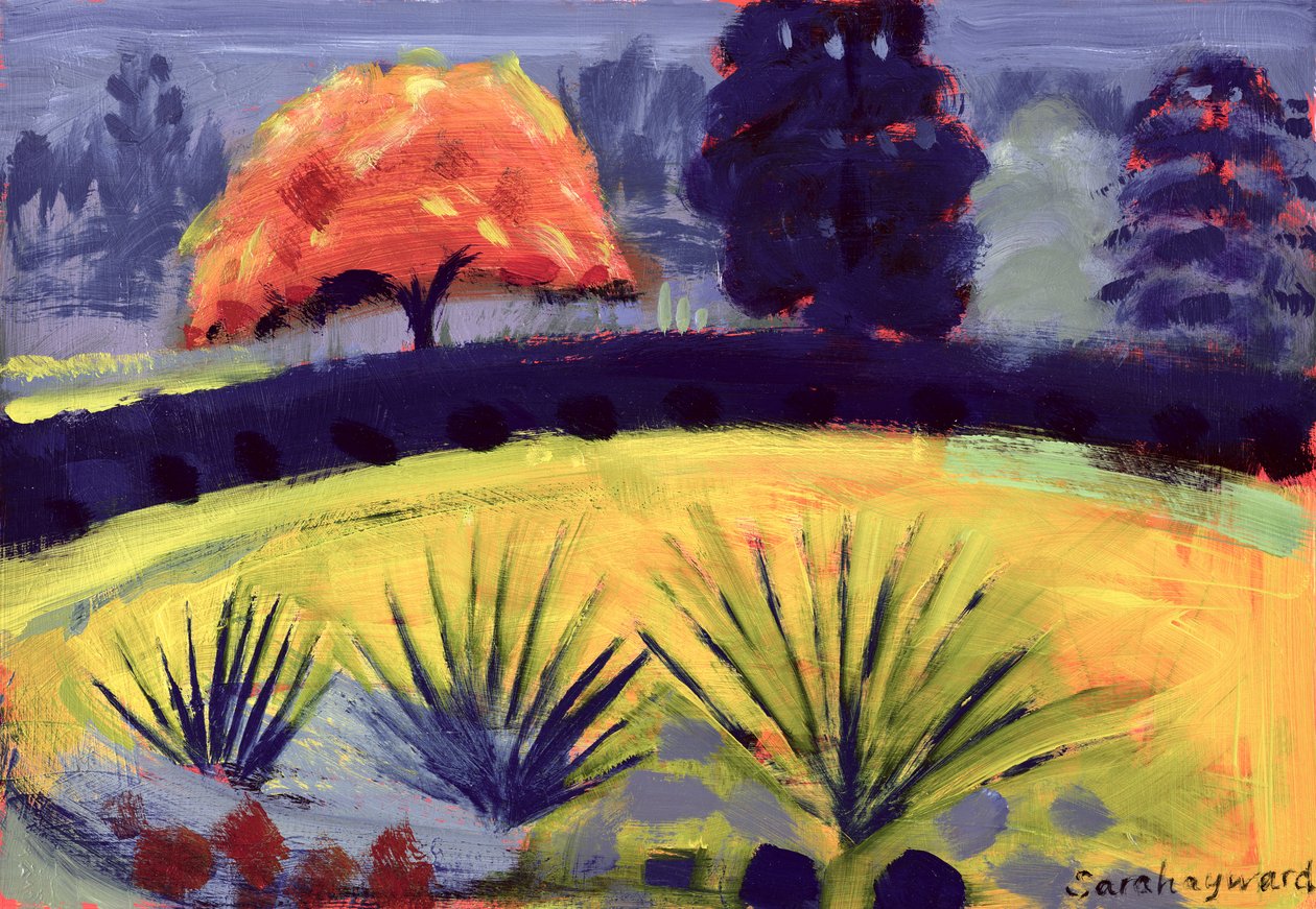 Botanisk hage, høst (olje på kort) av Sara Hayward