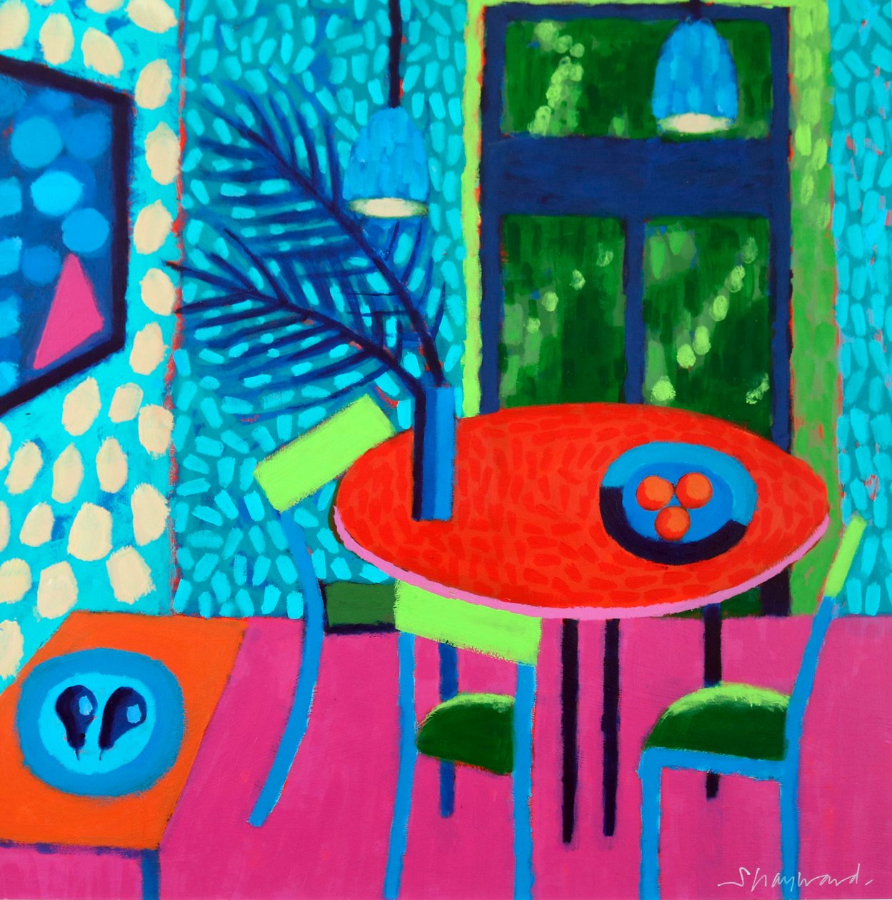 Fruktene #2, 2023 (akryl på plate) av Sara Hayward