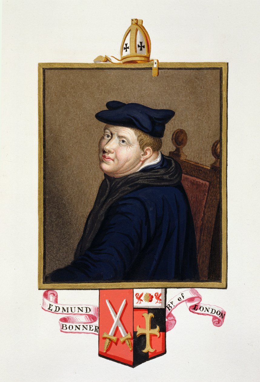 Portrett av Edmund Bonner (ca. 1500-69) biskop av London fra 'Memoirs of the Court of Queen Elizabeth', utgitt i 1825 (wc og gouache på papir) av Sarah Countess of Essex