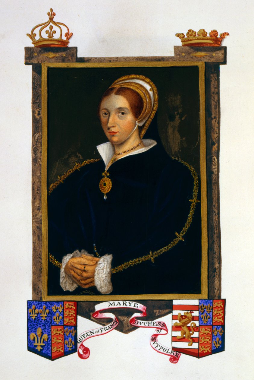 Portrett av Mary Tudor, fra 'Memoirs of the Court of Queen Elizabeth', utgitt i 1825 (wc og gouache på papir) av Sarah Countess of Essex