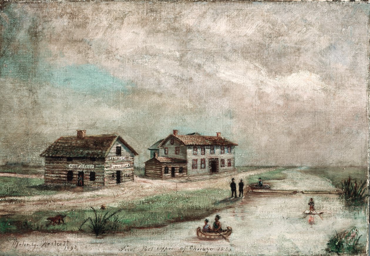 Det første amerikanske postkontoret i Chicago, 1893 av Sarah E. Melendy Westcott