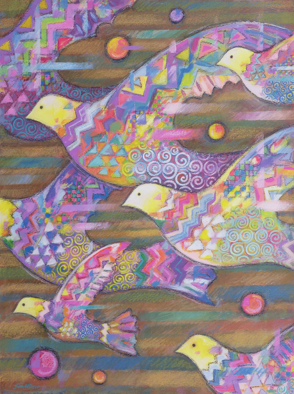 Jetstream, 1998 (akryl og oljepastell på papir) av Sarah Porter