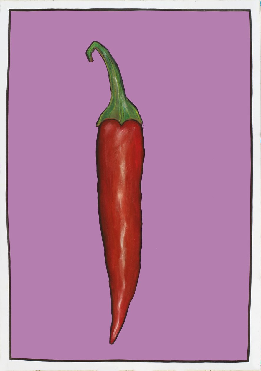 Chilli Purple, 2005 (olje og pastell på papir) av Sarah Thompson Engels