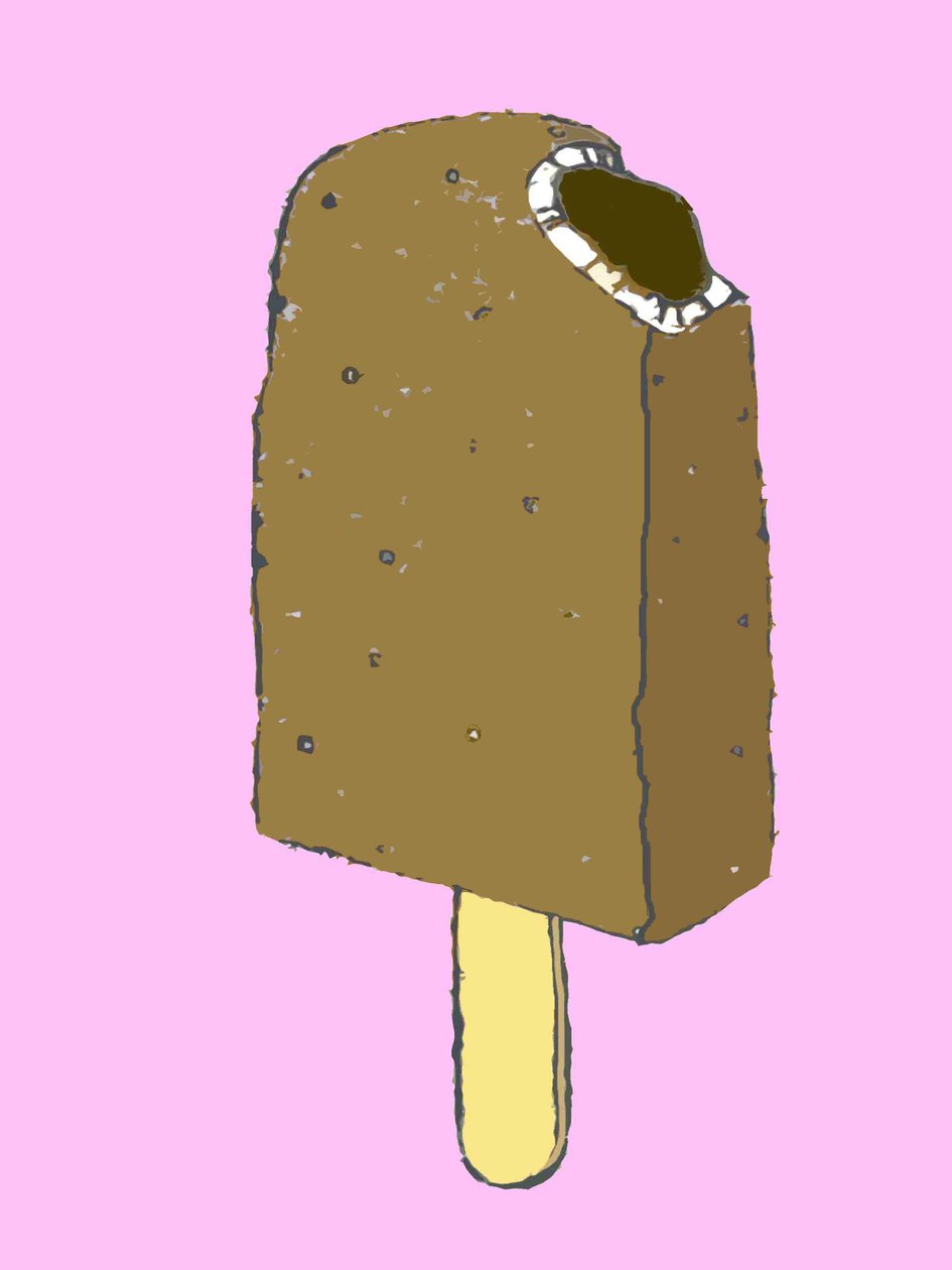 Choc lolly, 2009 (olje og blekk på papir) av Sarah Thompson Engels