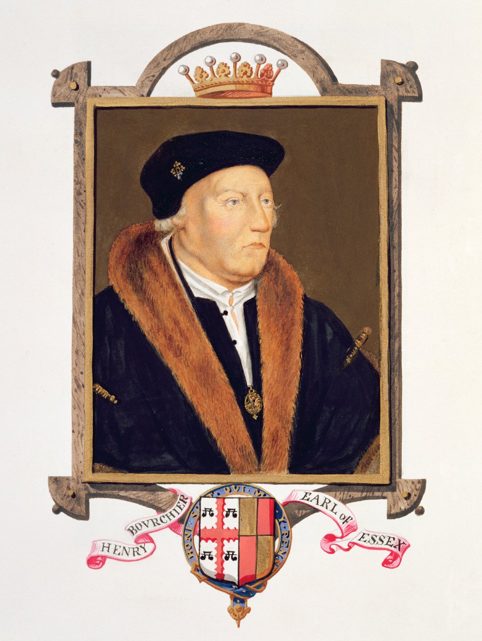 Portrett av Henry Bourchier (d.1539) 2. jarl av Essex fra 'Memoirs of the Court of Queen Elizabeth', utgitt i 1825 (wc og gouache på papir) av Sarah Countess of Essex