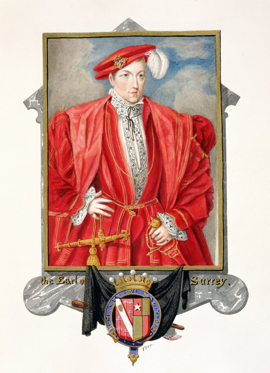 Portrett av Henry Howard (ca. 1517-47) jarl av Surrey fra "Memoirs of the Court of Queen Elizabeth", utgitt i 1825 (wc og gouache på papir) av Sarah Countess of Essex