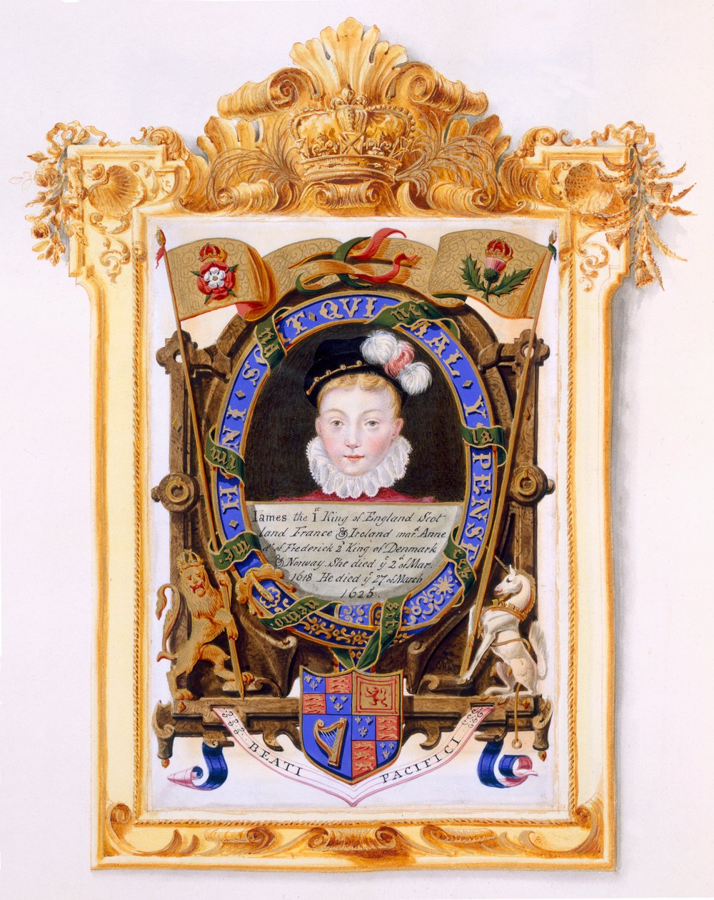 Portrett av James VI av Skottland (1566-1625) Senere James I av England som gutt ca. 1574 fra 