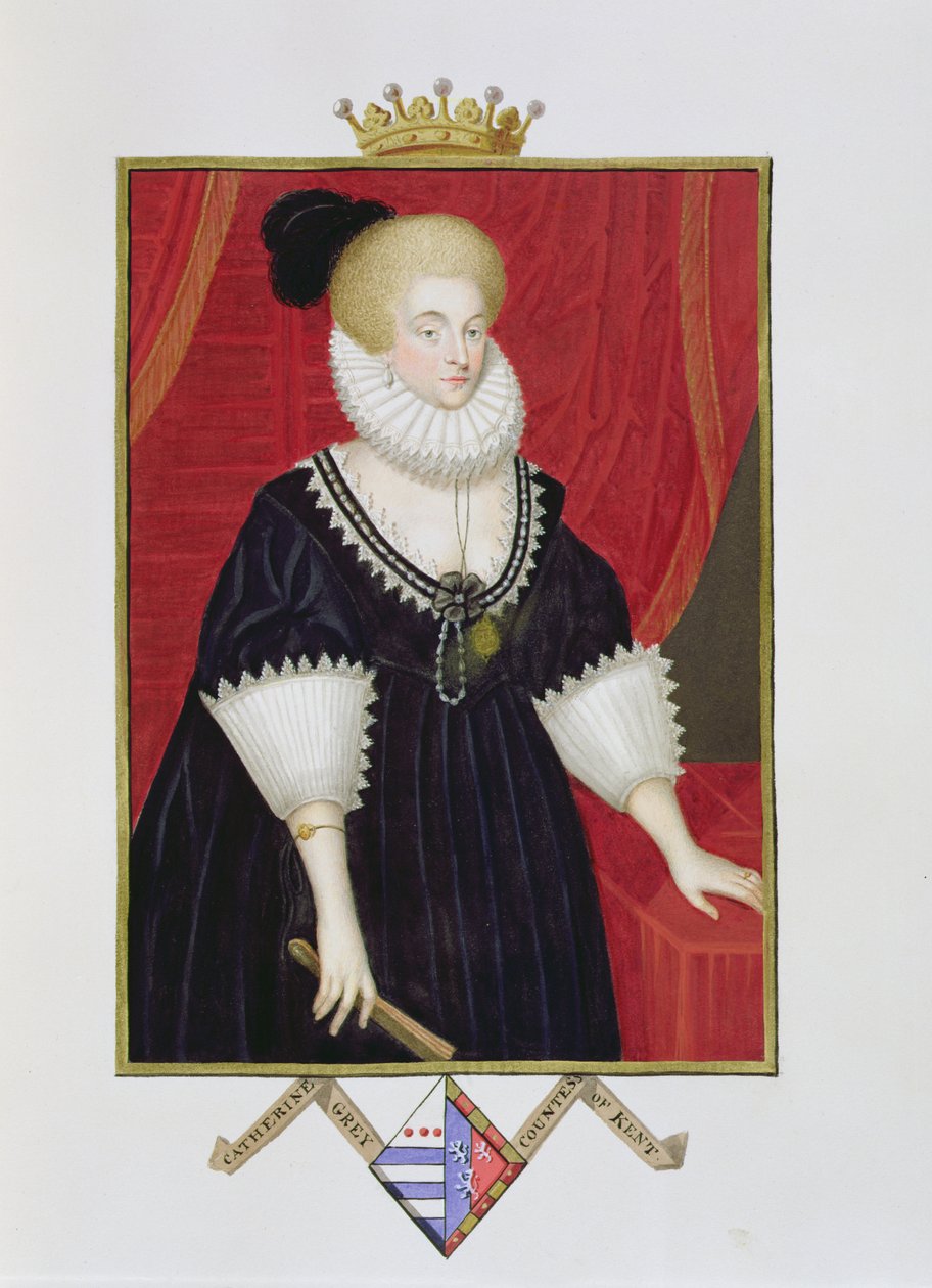 Portrett av Lady Catherine Gray (ca. 1538-1668) grevinne av Kent fra 'Memoirs of the Court of Queen Elizabeth', utgitt i 1825 (wc og gouache på papir) av Sarah Countess of Essex