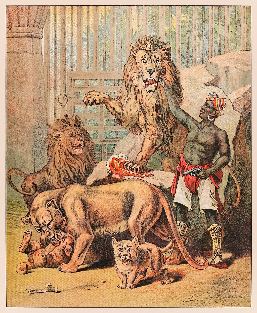 Opptredende løver med sin handler på Barnum & Bailey Circus fra P.T.Barnum