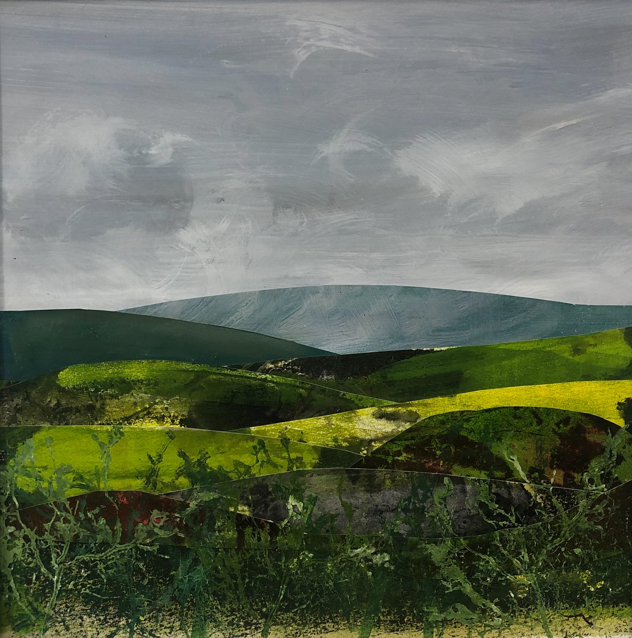 Somerset landskap, 2023 (maling på papir) av Sarah Thompson Engels