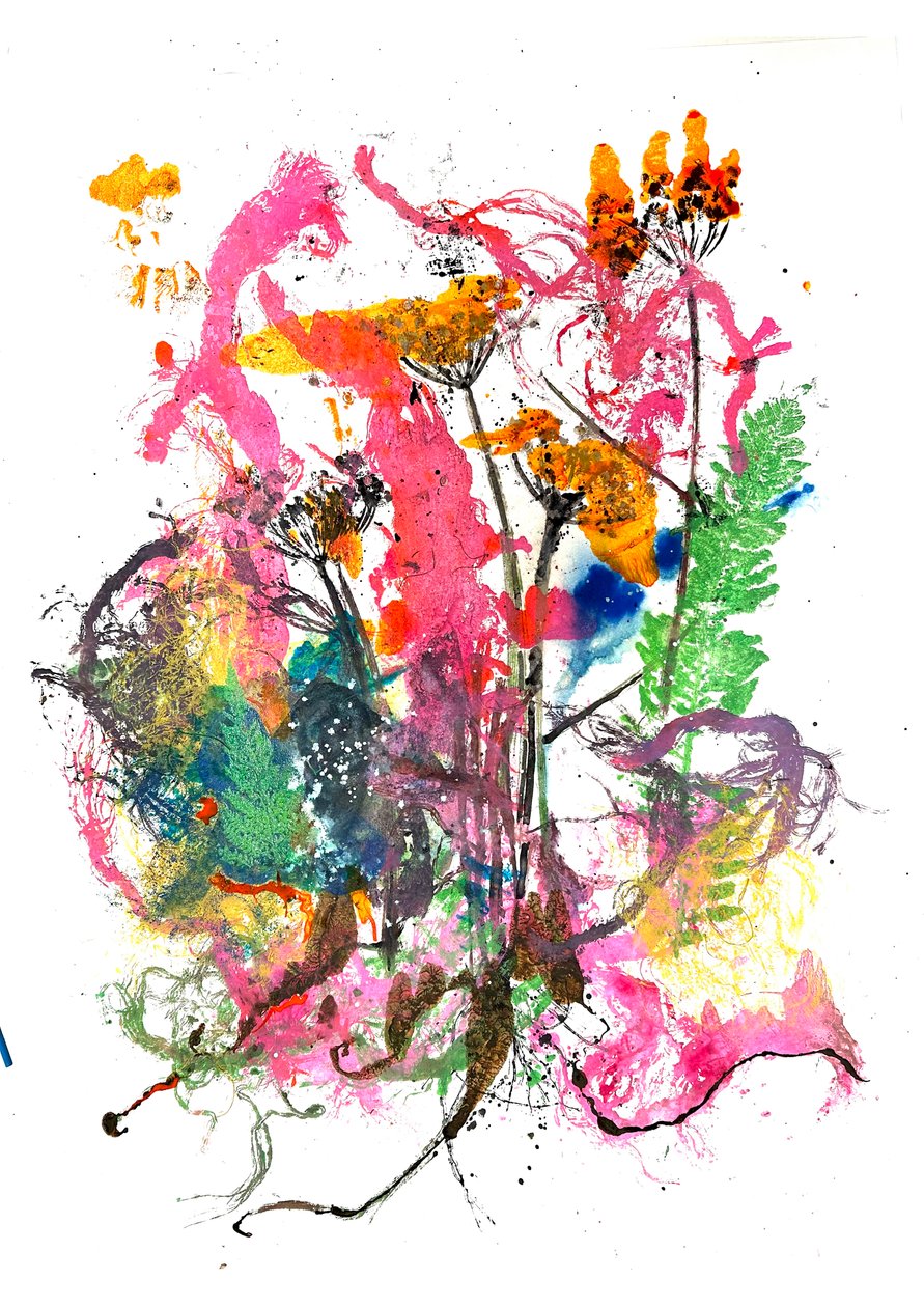 Tangle, 2023 (blekk monoprint) av Sarah Thompson Engels