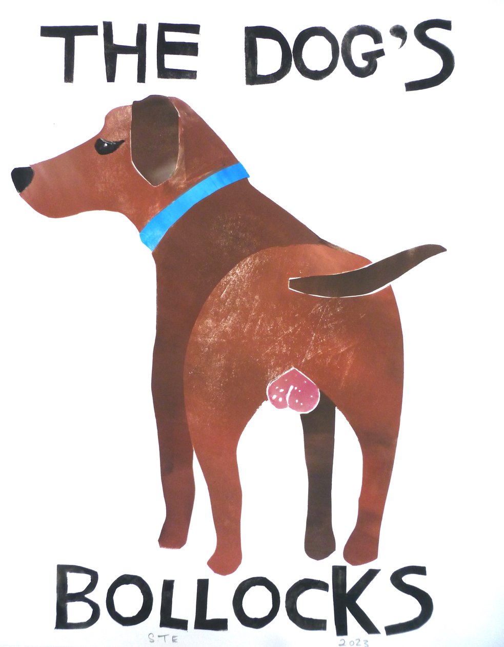 The Dog#39;s Bollocks, 2023 (monoprint) av Sarah Thompson Engels
