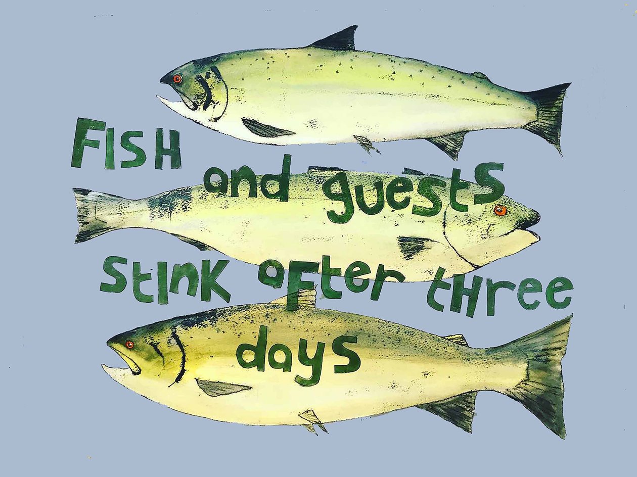 Fisk og gjester 2018 (akvarell) av Sarah Thompson Engels