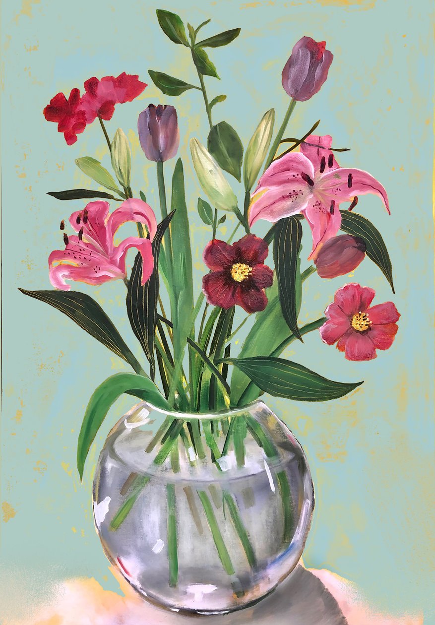 Lillies, 2022 (olje på lerret) av Sarah Thompson Engels