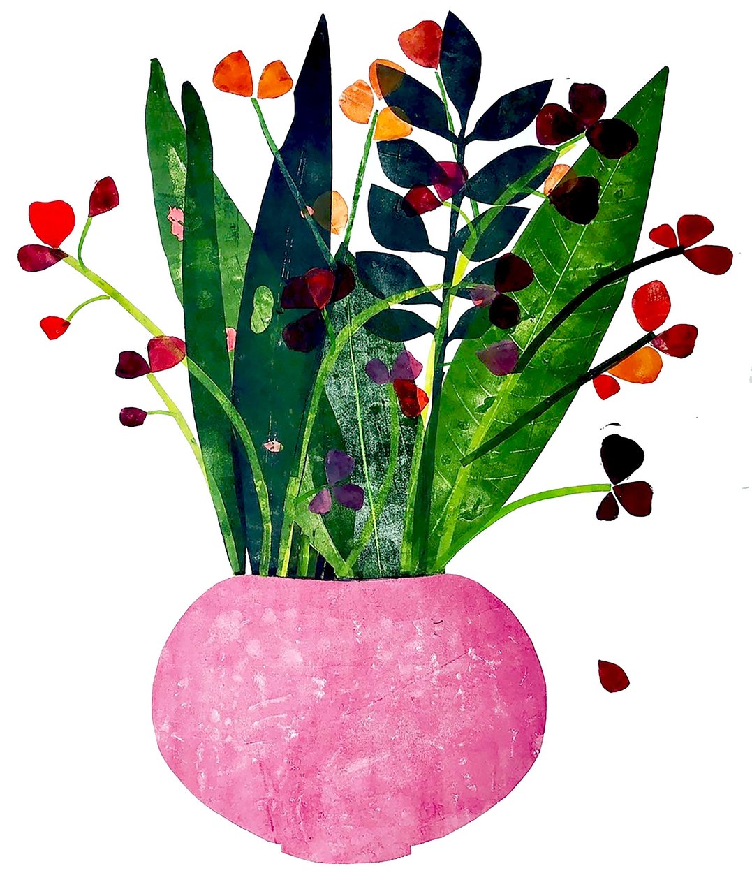 Rosa gryte 2020 (monoprint) av Sarah Thompson Engels