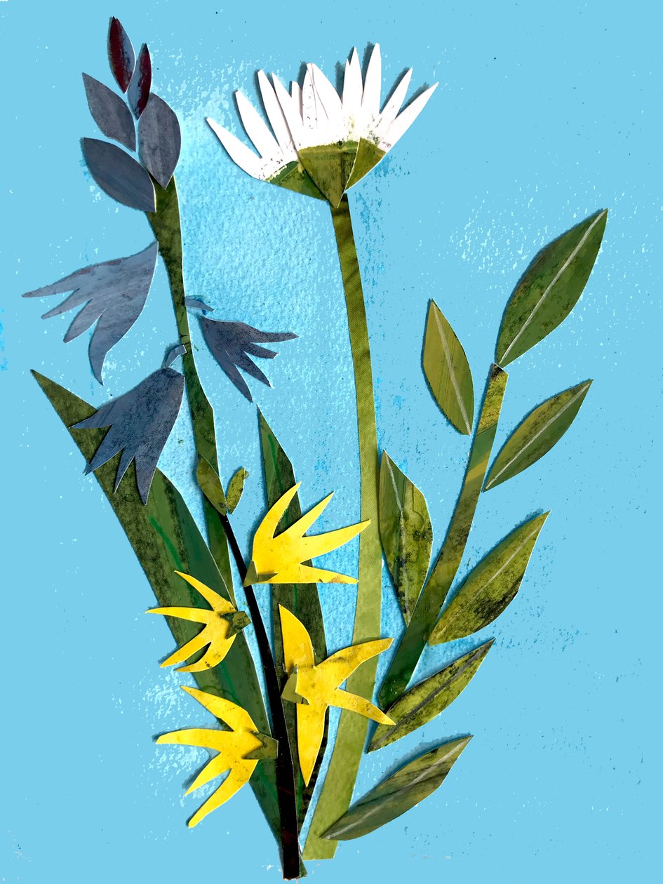 Vårblomster, 2018 (collage) av Sarah Thompson Engels