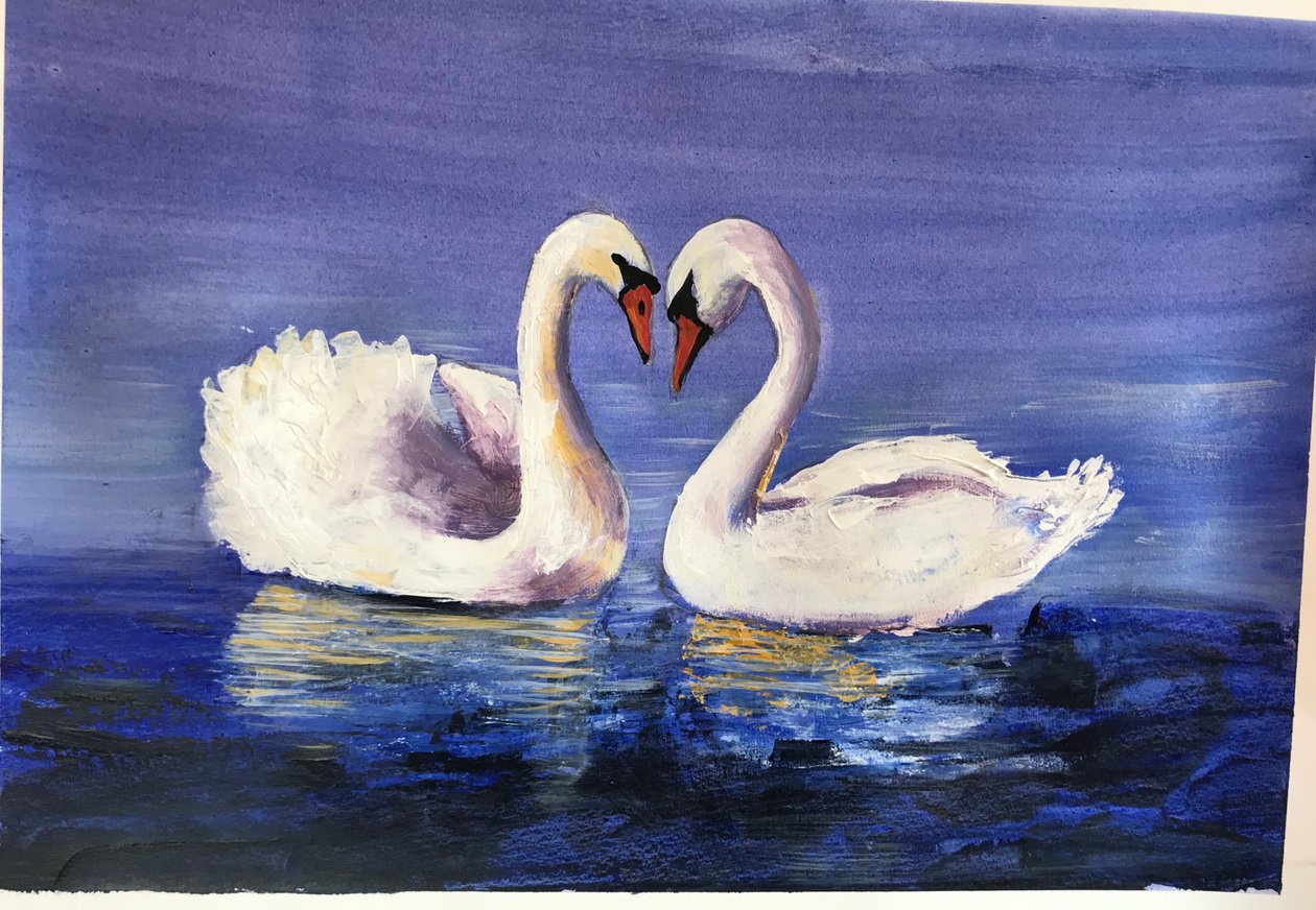 Swans, 2019 (akryl) av Sarah Thompson Engels