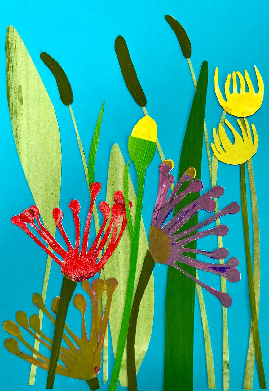 blomster og gress, 2019 (collage) av Sarah Thompson Engels