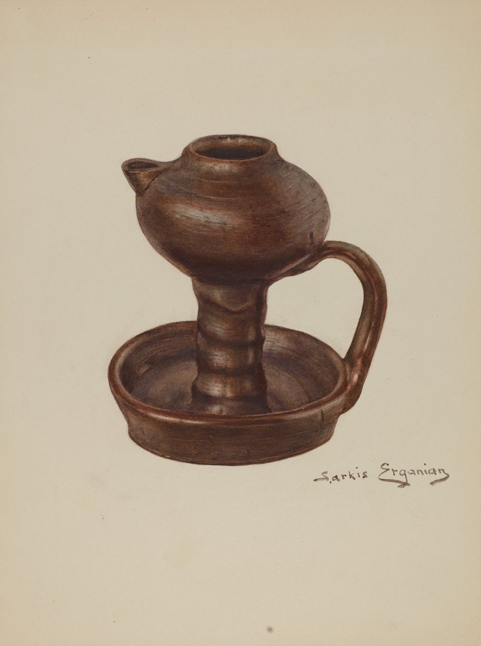 Grease Lamp, c. 1939.    1159173   no       norwegian Successfully Translated  Original: Portrait de Natalia Alekseevna Touchkova Ogareva (1829-1913) (Portrait of N. A. Tuchkova Ogareva). Peinture de Karl Reichel (1788-1857), huile sur toile 1842. Art russ av Sarkis Erganian
