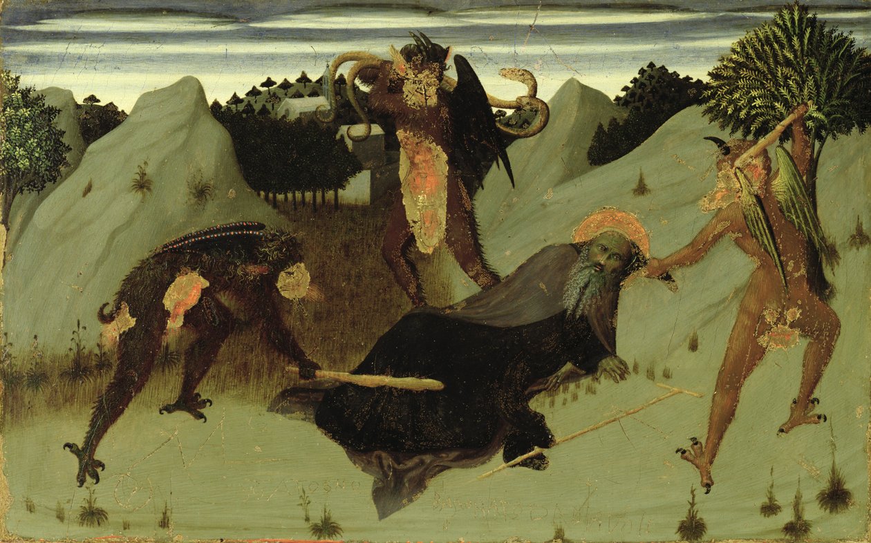 St. Anthony slått av djevler, panel fra eukaristiens altertavle, 1423-26 av Stefano Sassetta