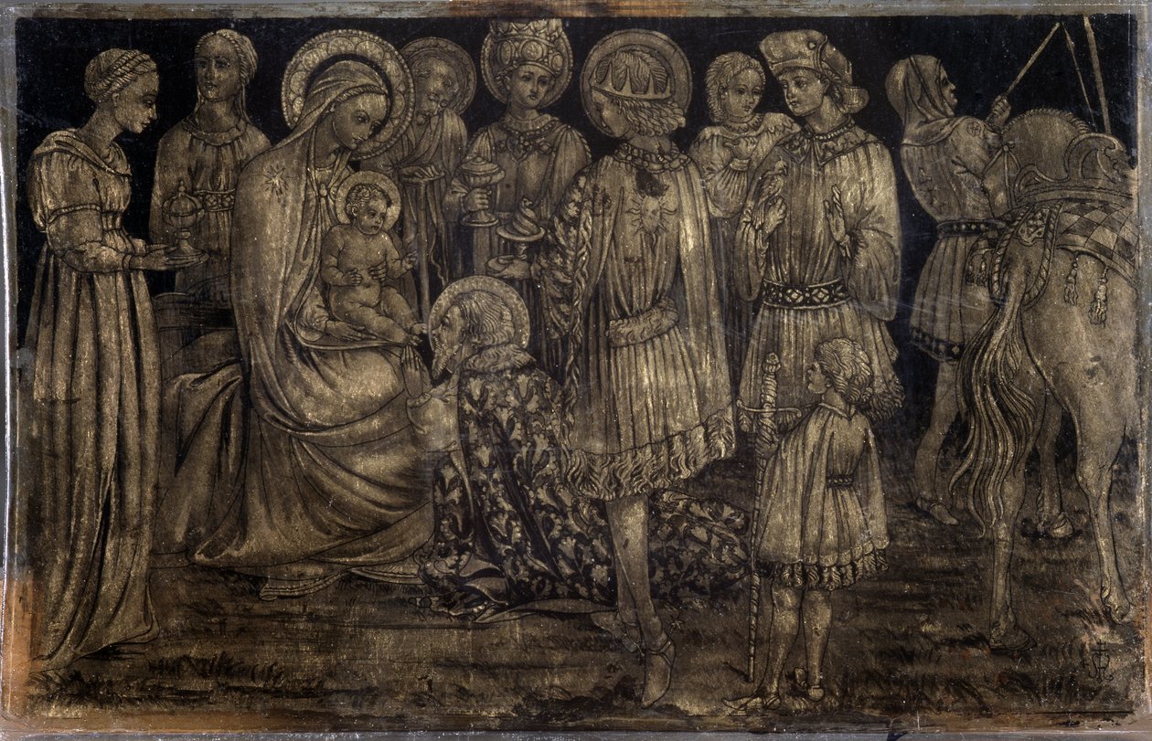 Tilbedelse av magi-maleriet av Sassetta (1392-1450) Dim 29x46 cm Museum for dekorativ kunst og mote Marseille av Sassetta (c.1392 1450)