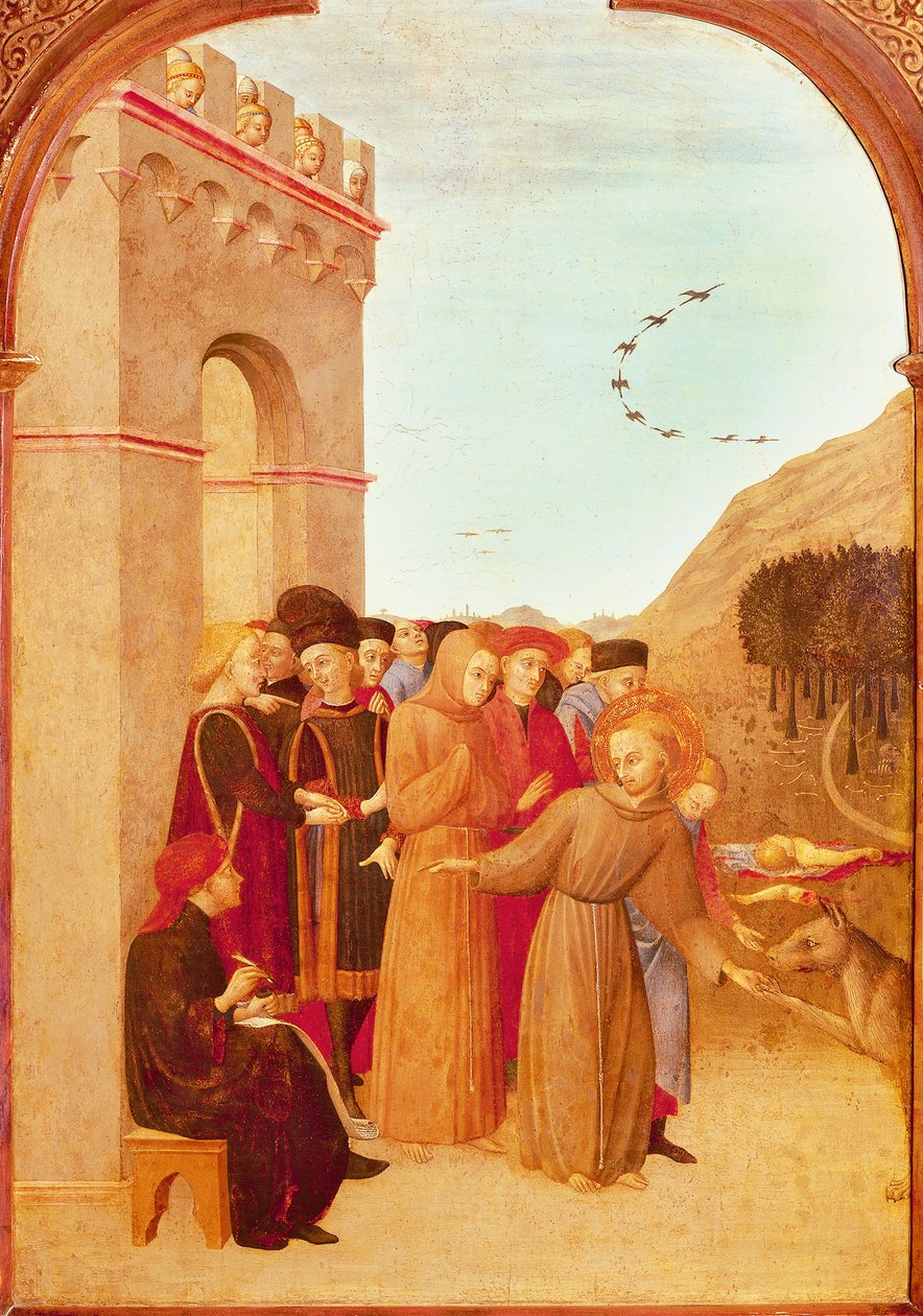 Saint Francois av Assisi snakker med ulven fra Gubbio (detalj) (eggtempera på poppelpanel) av Sassetta (c.1392 1450)