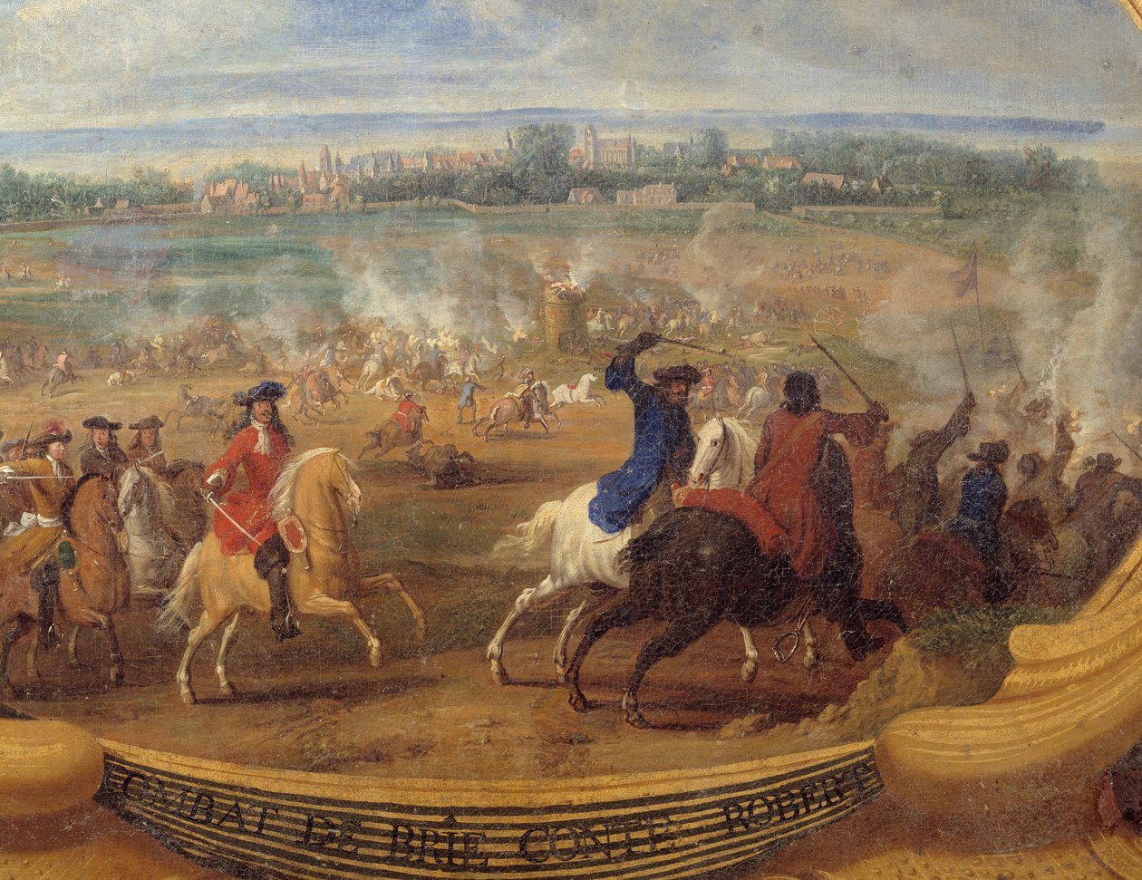 Handlingene til prins Louis II av Bourbon Conde (Bourbon-Conde) kjent som Grand Conde (1621-1686), slaget ved Brie Comte Robert (Brie-Comte-Robert) Detaljmaleri av frelser Le Conte (Leconte, Le Comte, Lecomte ) (1659–1694) av Sauveur Le Conte
