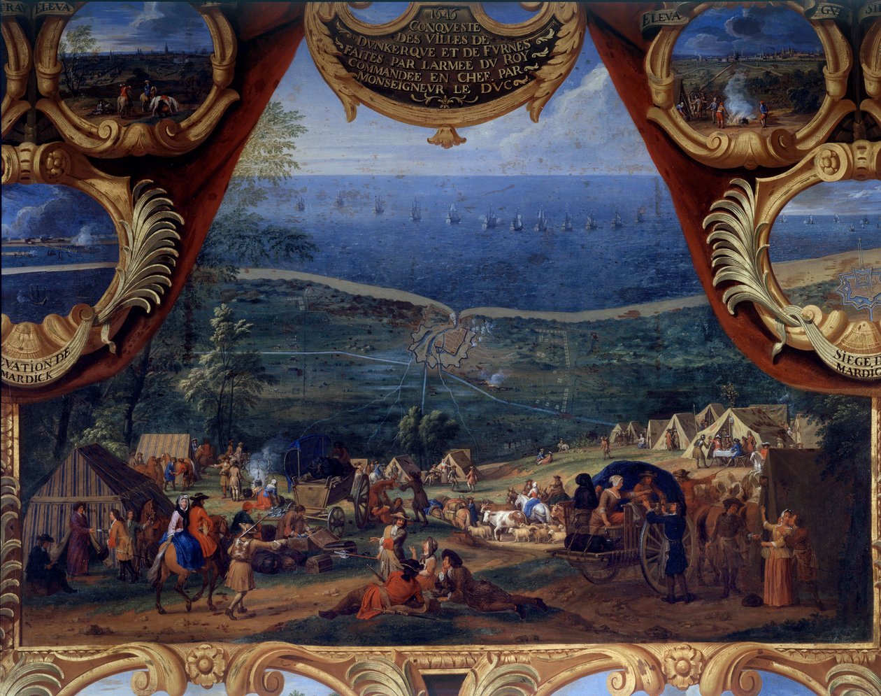 Handlingene til prins Louis II av Bourbon Conde (Bourbon-Conde) kjent som Grand Conde (1621-1686): Slaget ved Dunkerque og Furnes (1646) under trettiårskrigen - Maleri av frelser Le Conte (Leconte, Le Comte , Lecomte) (1659–1694) av Sauveur Le Conte