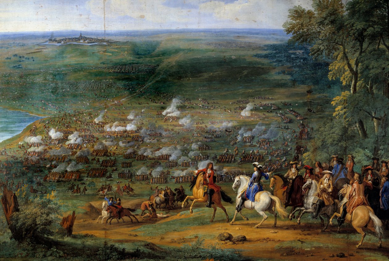 Tretti års krig: "" Utsikt over slaget ved Rocroy (Rocroi) den 19/05/1643 mot de franske troppene til hertugen av Enghien og de spanske troppene til Francisco de Melo"" Detalj, maleri av Sauveur Le Conte (Leconte) , Le Comte, Lecomte) (1659-1694) av Sauveur Le Conte