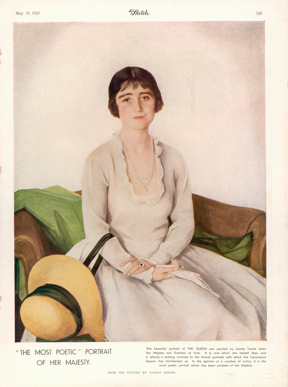 Portrett av Hennes Majestet Dronning Elizabeth (1900–2002) fra «Skissen» av Savely Sorine