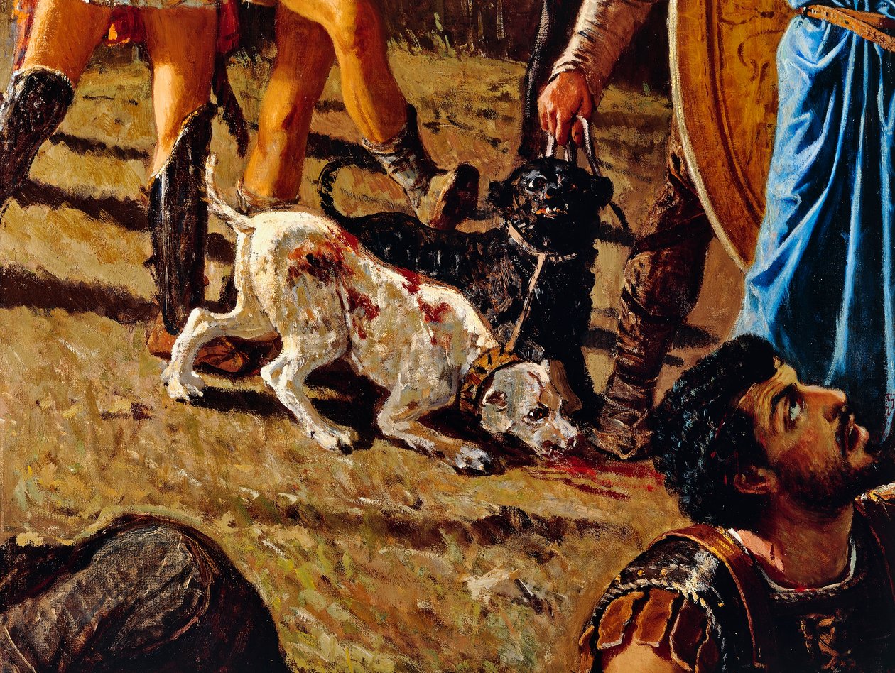 Hunder på slagmarken, detalj fra The Triumph of Marius, maleri av Francesco Saverio Altamura (1822-1897), olje på lerret, 234x352 cm, Italia av Saverio Altamura