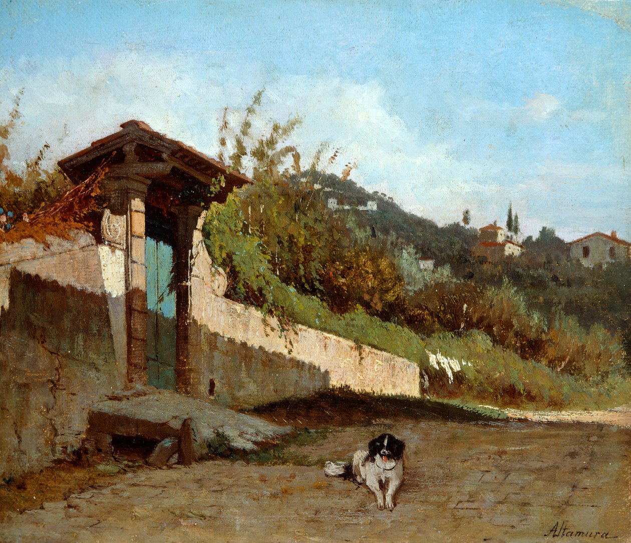 Portiko av toskansk villa, av Francesco Saverio Altamura (1826-1897), olje på lerret, 23x27 cm. av Saverio Altamura