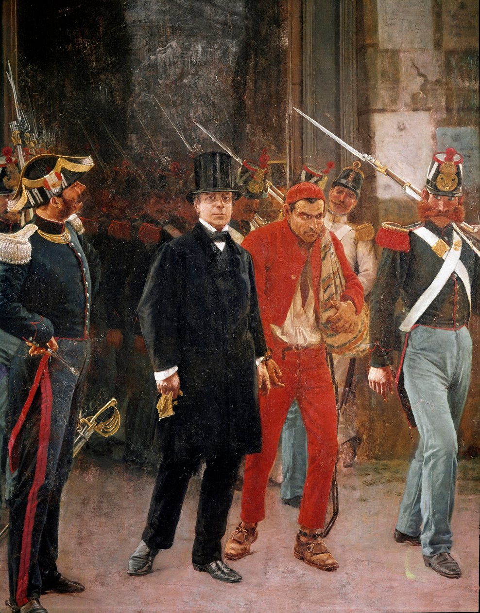 Risorgimento: "" arrestasjon av den italienske patrioten og politikeren Carlo Poerio (1803-1867) "Maleri av Francesco Saverio Altamura (1822-1897) Napoli, Nasjonalmuseet i San Martino av Saverio Altamura