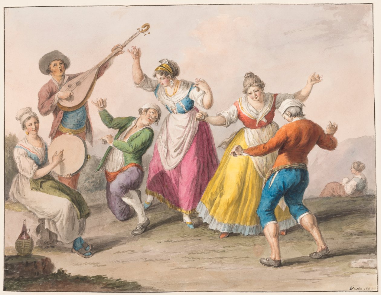 Vann farge; Tarantella dansere av Saverio della Gatta