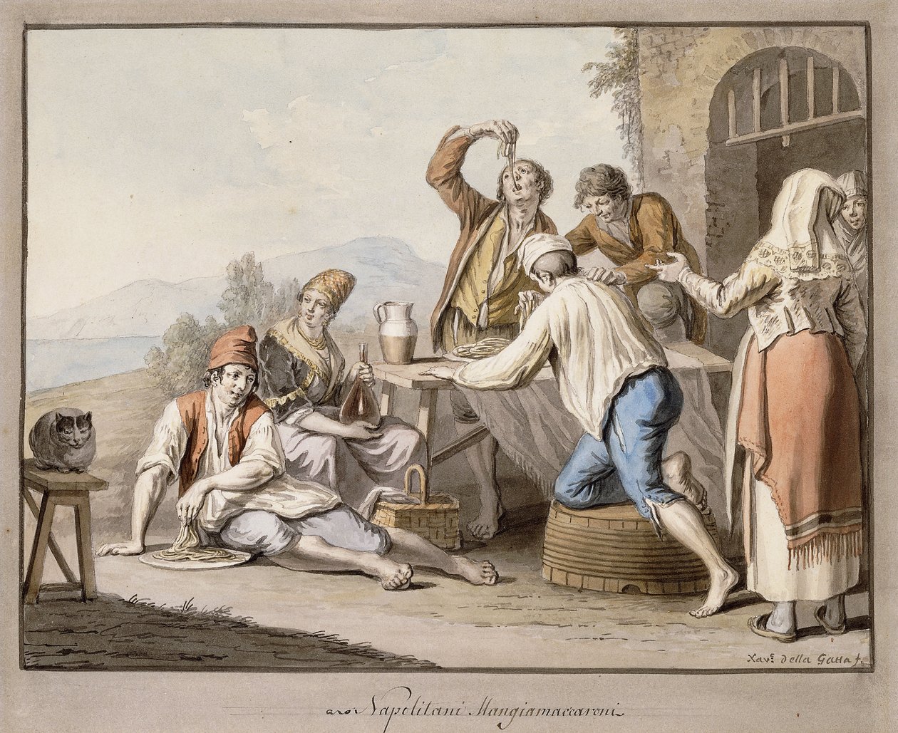 Neopolitans spiser makaroni; Napolitani Spis makaroni, av Saviero Xavier della Gatta