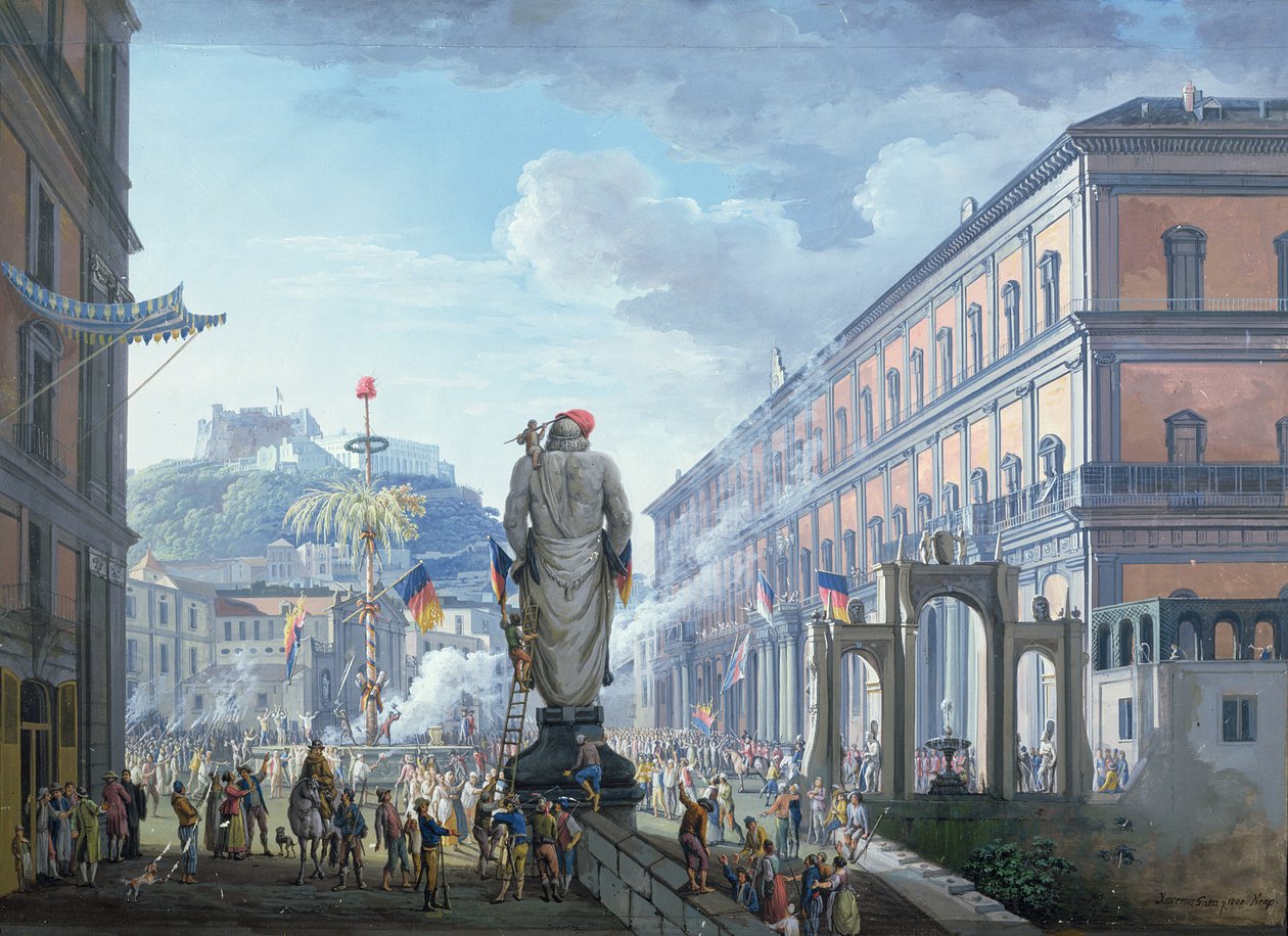 Palazzo Reale, i øyeblikket da frihetens tre ble hugget ned og troppene i massevis ble regissert av engelskmennene i 1799, 1800 av Saviero Xavier della Gatta