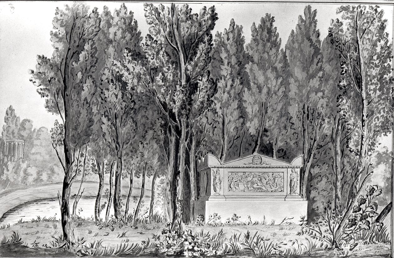 Jean-Jacques Rousseaus (1712-78) grav i Ermenonville (tegning) av Savigny