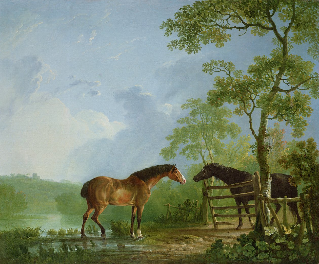 Hoppe og hingst i et landskap av Sawrey Gilpin