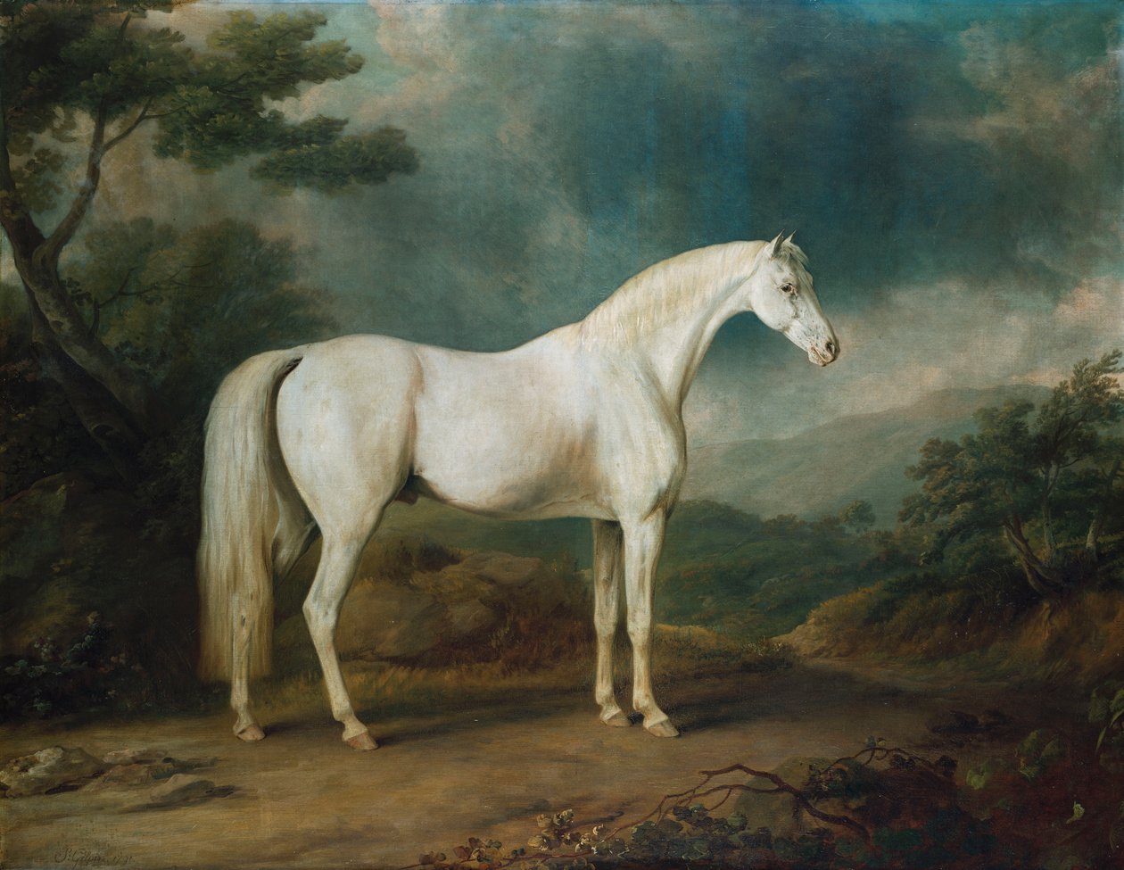 Hvit hest i et skogkledd landskap, 1791 av Sawrey Gilpin