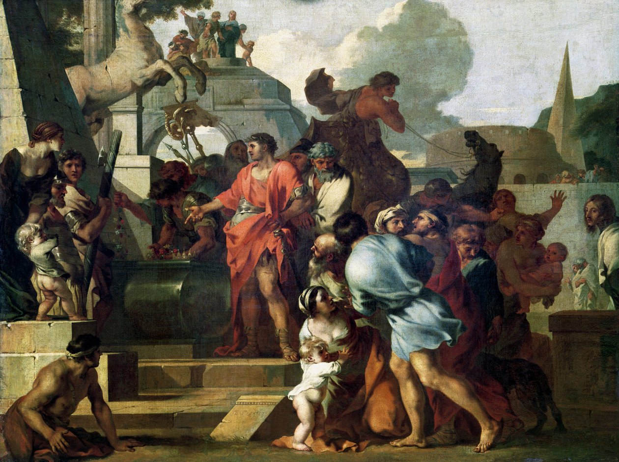 Augustus (63-14 f.Kr.) før graven til Alexander III (356-323 f.Kr.) den store av Sébastien Bourdon