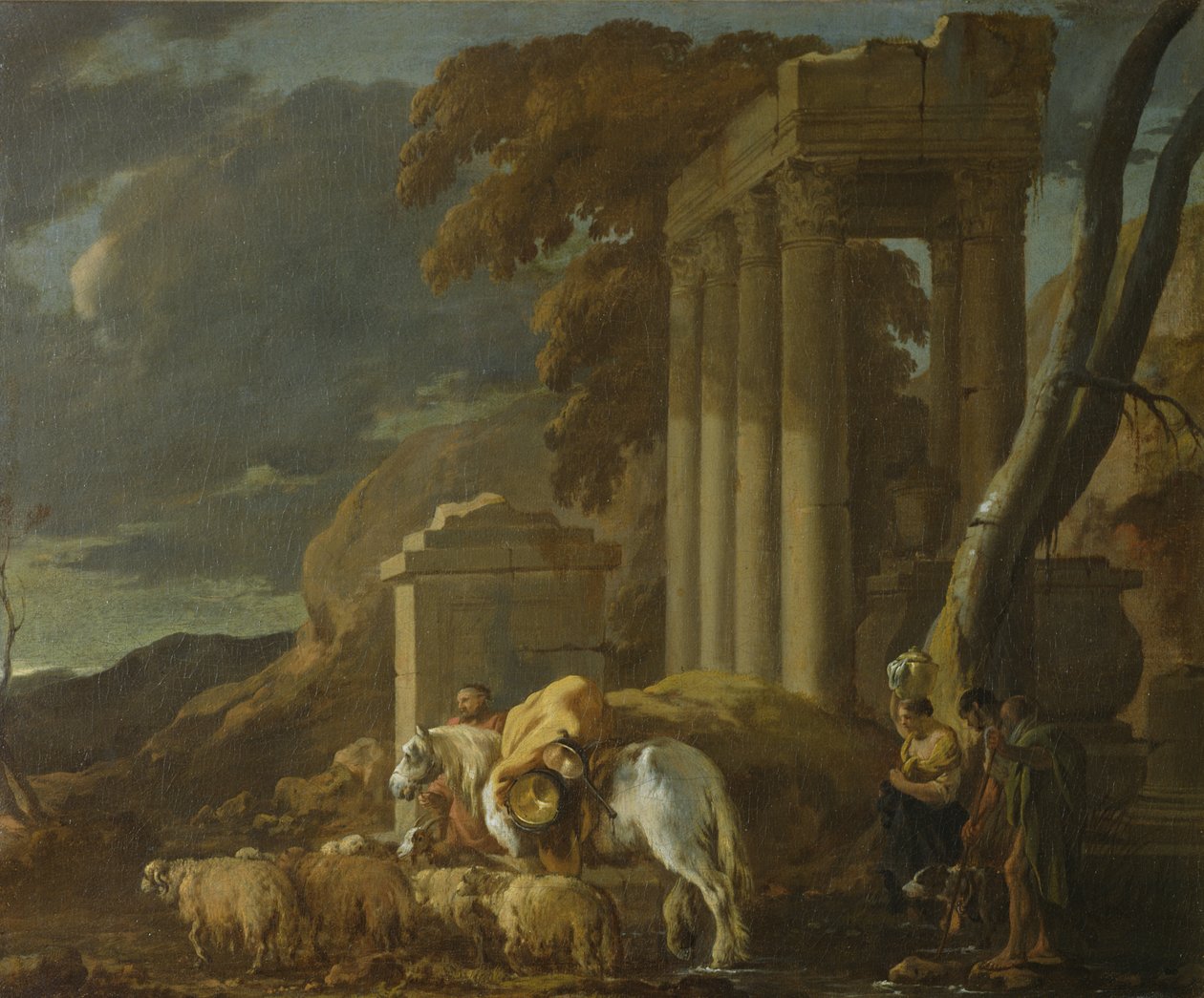 Landskap med en Ford, før 1640 av Sébastien Bourdon