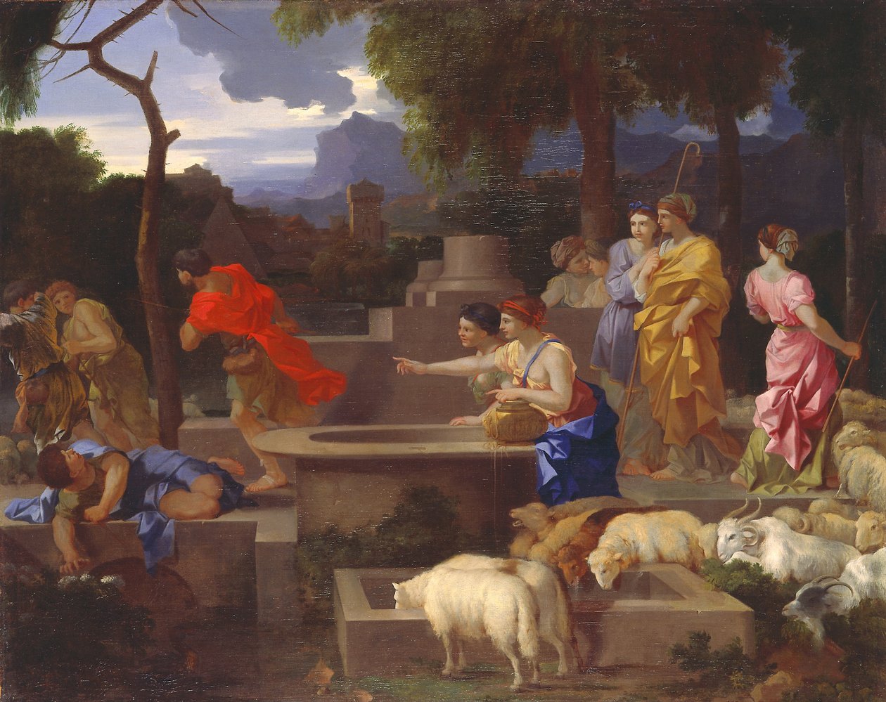 Moses forsvarer Jethros døtre av Sébastien Bourdon