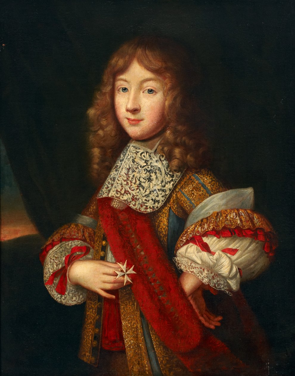 Portrett av en ung ridder som holder insignier, ca. 1700 av Sébastien Bourdon