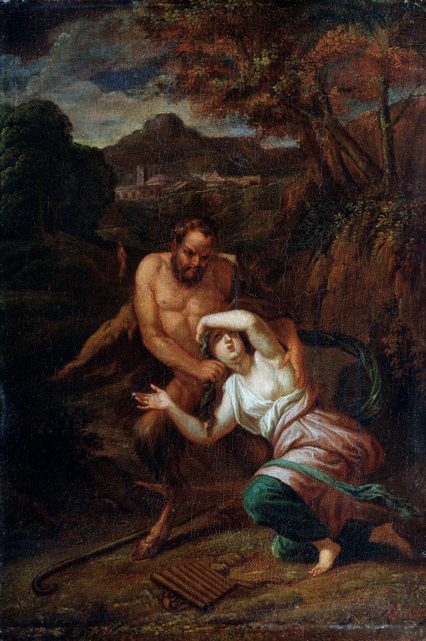 Pan and the Nymph Syrinx, 1600-tallet av Sébastien Bourdon